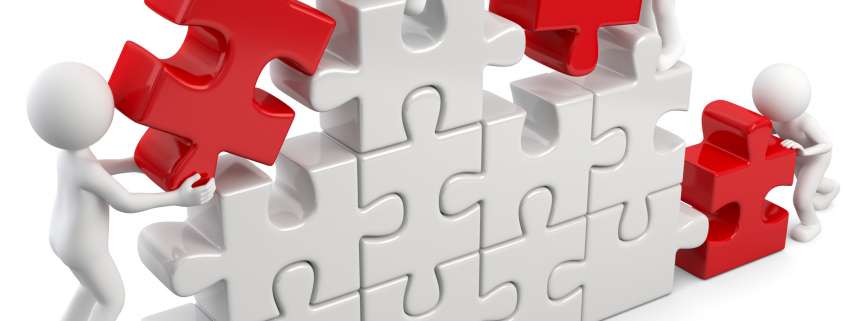 Puzzle 3d weiß mit 3 roten Puzzleteilen