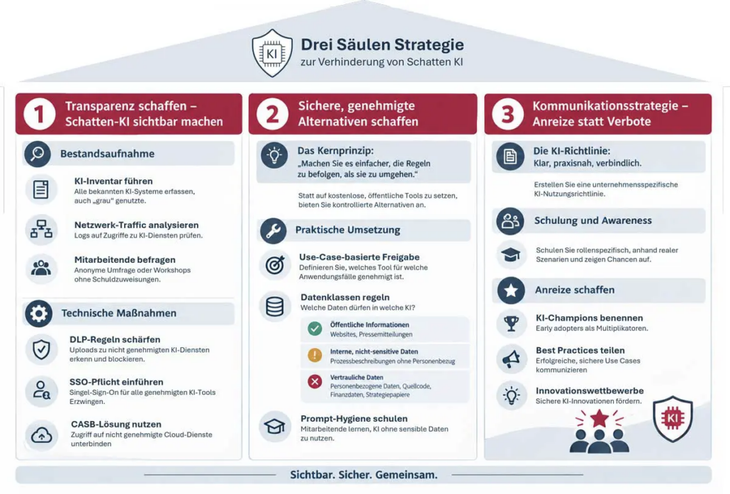 Drei Säulen Strategie zur Verhinderung von Schatten KI